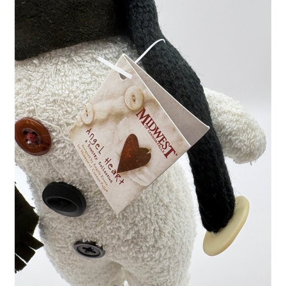 Vintage Angel Heart Snowman Christmas Figurine with Bird and Nest Black Scarf - Picture 5 of 10